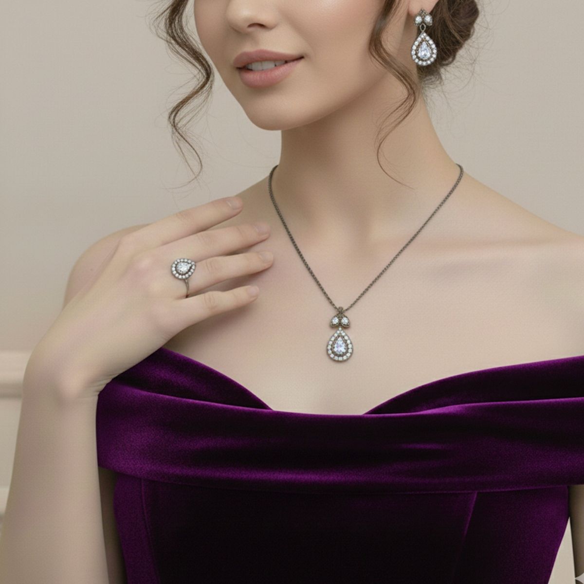 Damla Elmas Rengi Zirkon Otantik Set Damla Elmas Rengi Zirkon Otantik Set - Görsel 1