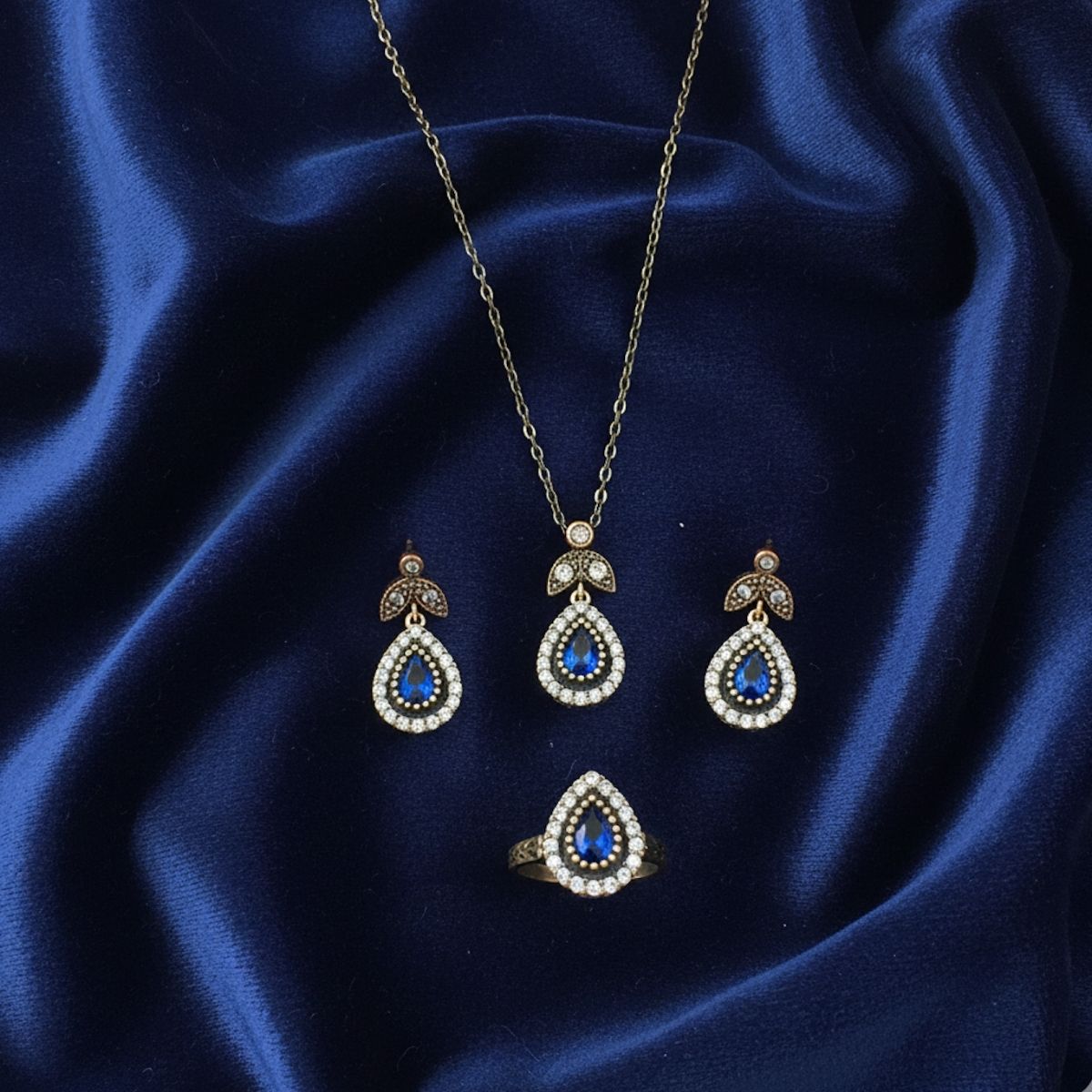 Damla Safir Rengi Zirkon Otantik Set1 Damla Safir Rengi Zirkon Otantik Set - Görsel 2
