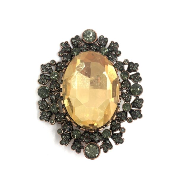 Sarı Elmas Kesim Otantik Bronz Broş