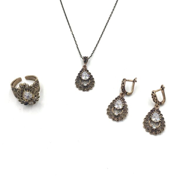 Telkari Elmas Rengi Otantik Bronz Set