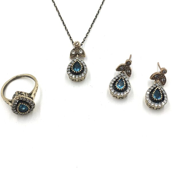 Damla Mavi Rengi Zirkon Otantik Set