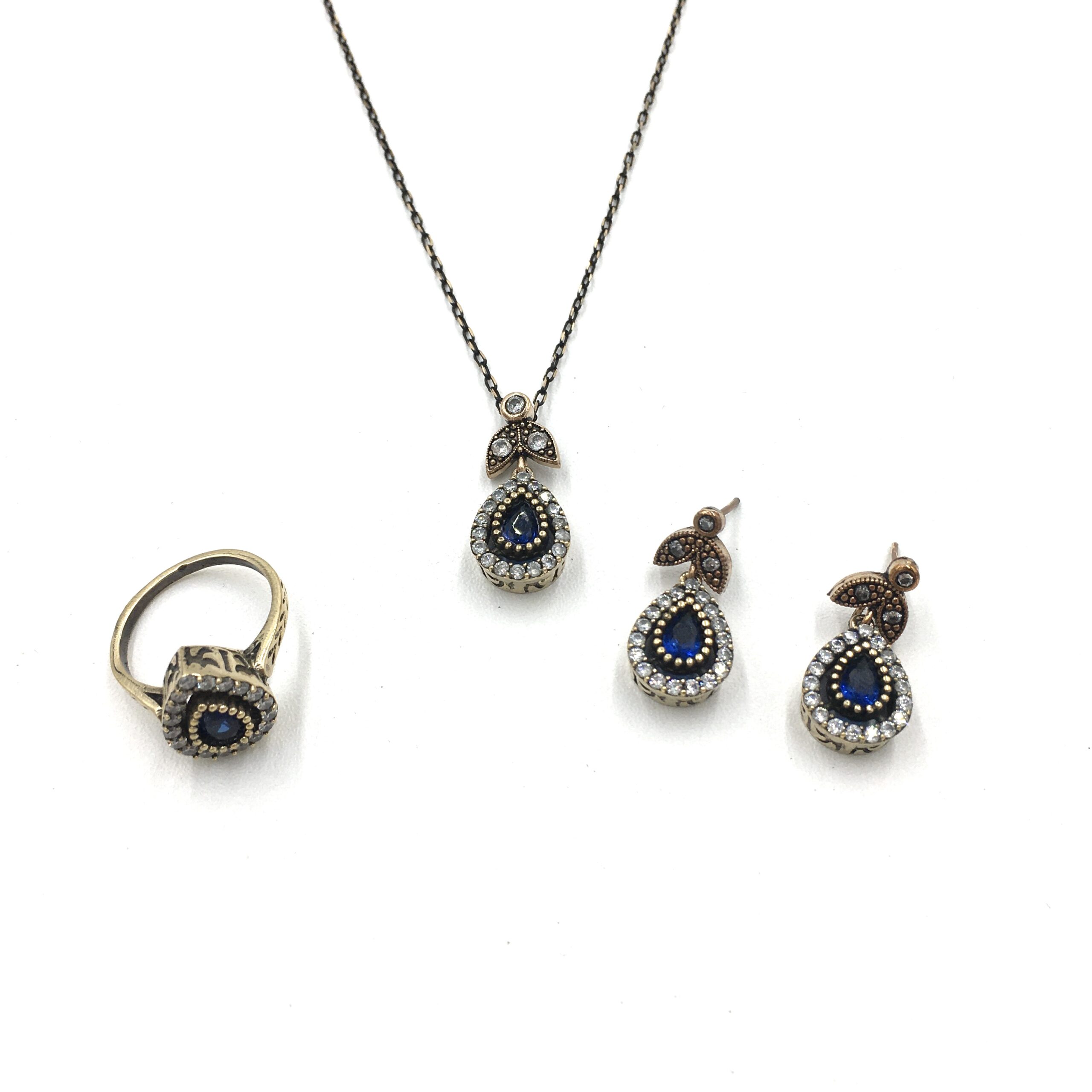 IMG_E3055 Damla Safir Rengi Zirkon Otantik Set - Görsel 1