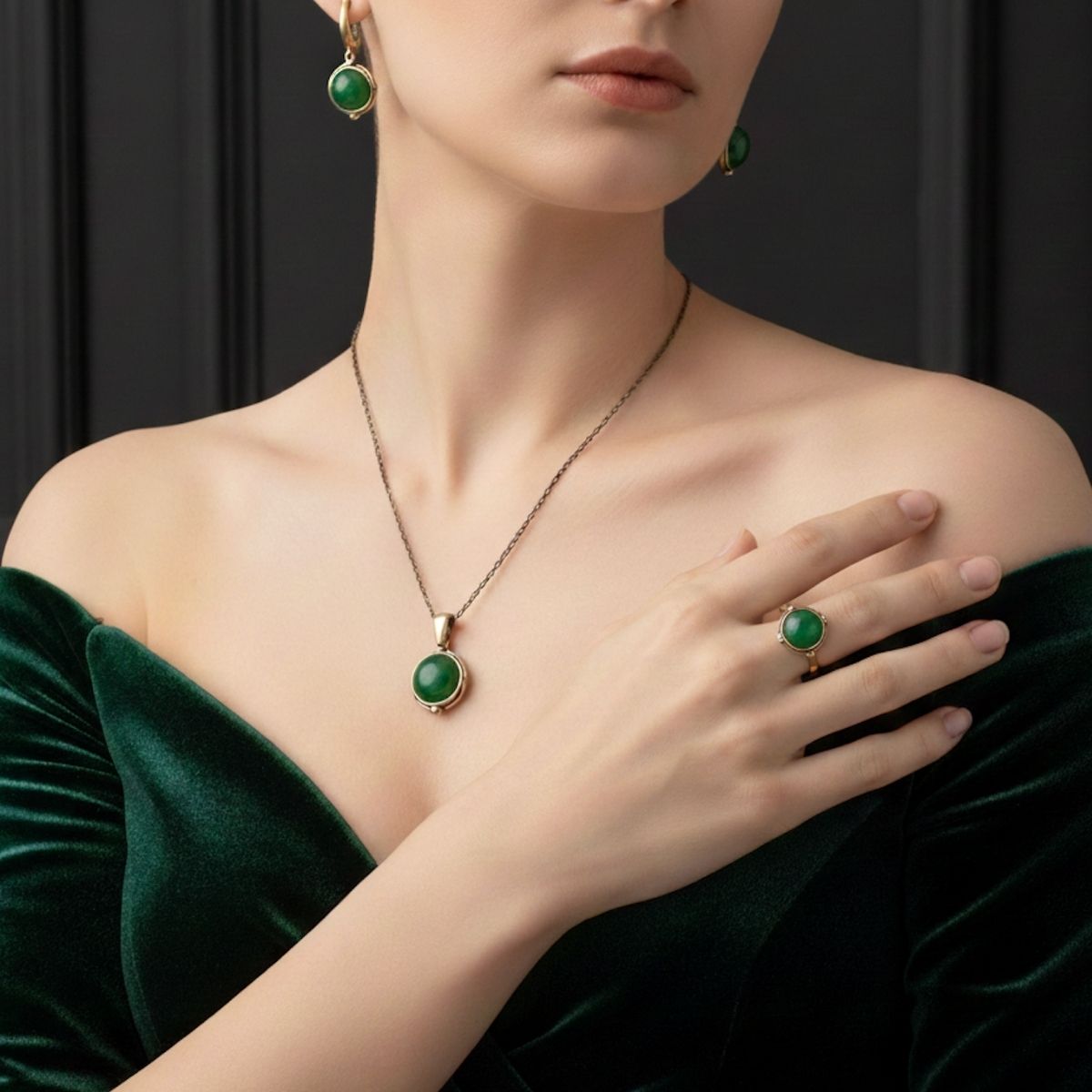 Yeşil Akik Doğal Taş Otantik Set Yeşil Akik Doğal Taş Otantik Set - Görsel 1