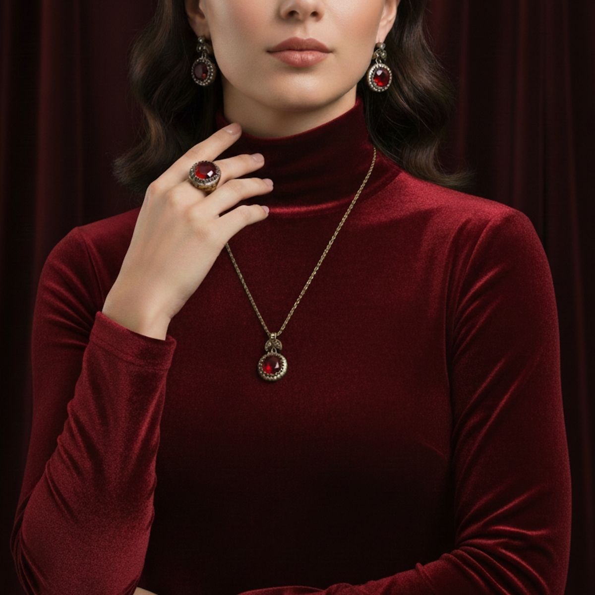 Yuvarlak Yakut Rengi Zirkon Otantik Set Yuvarlak Yakut Rengi Zirkon Otantik Set - Görsel 1