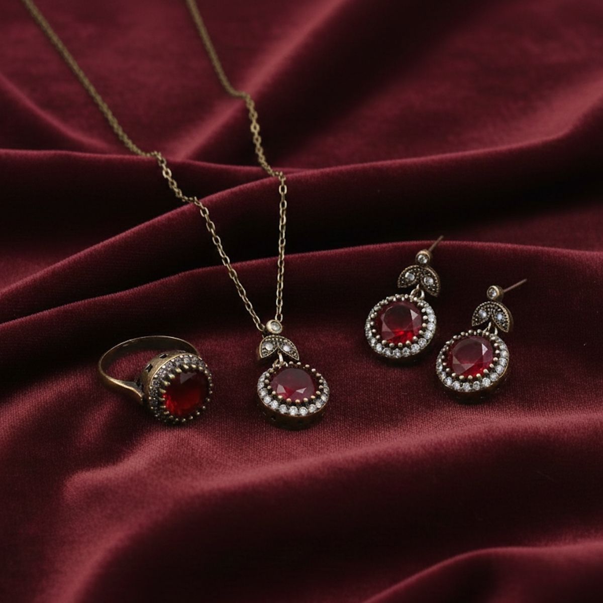 Yuvarlak Yakut Rengi Zirkon Otantik Set1 Yuvarlak Yakut Rengi Zirkon Otantik Set - Görsel 2