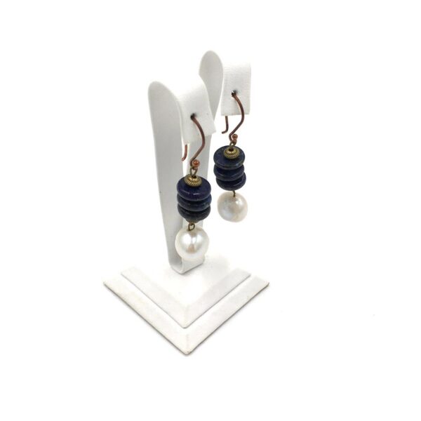 Lapis ve İnci Doğal Taş Otantik Küpe