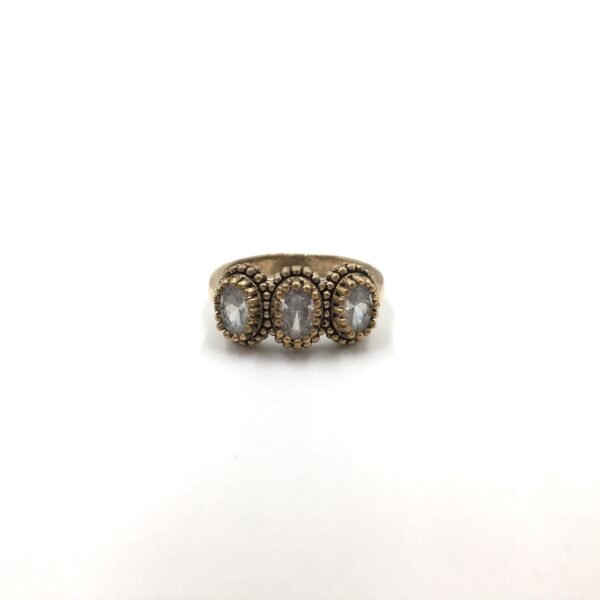 Üç Taş Oval Zirkon Otantik Bronz Yüzük