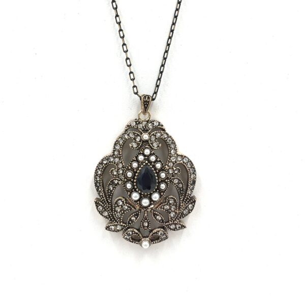 Madalyon Safir Rengi Otantik Bronz Kolye
