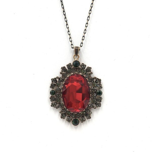 Kırmızı Elmas Kesim Otantik Bronz Kolye