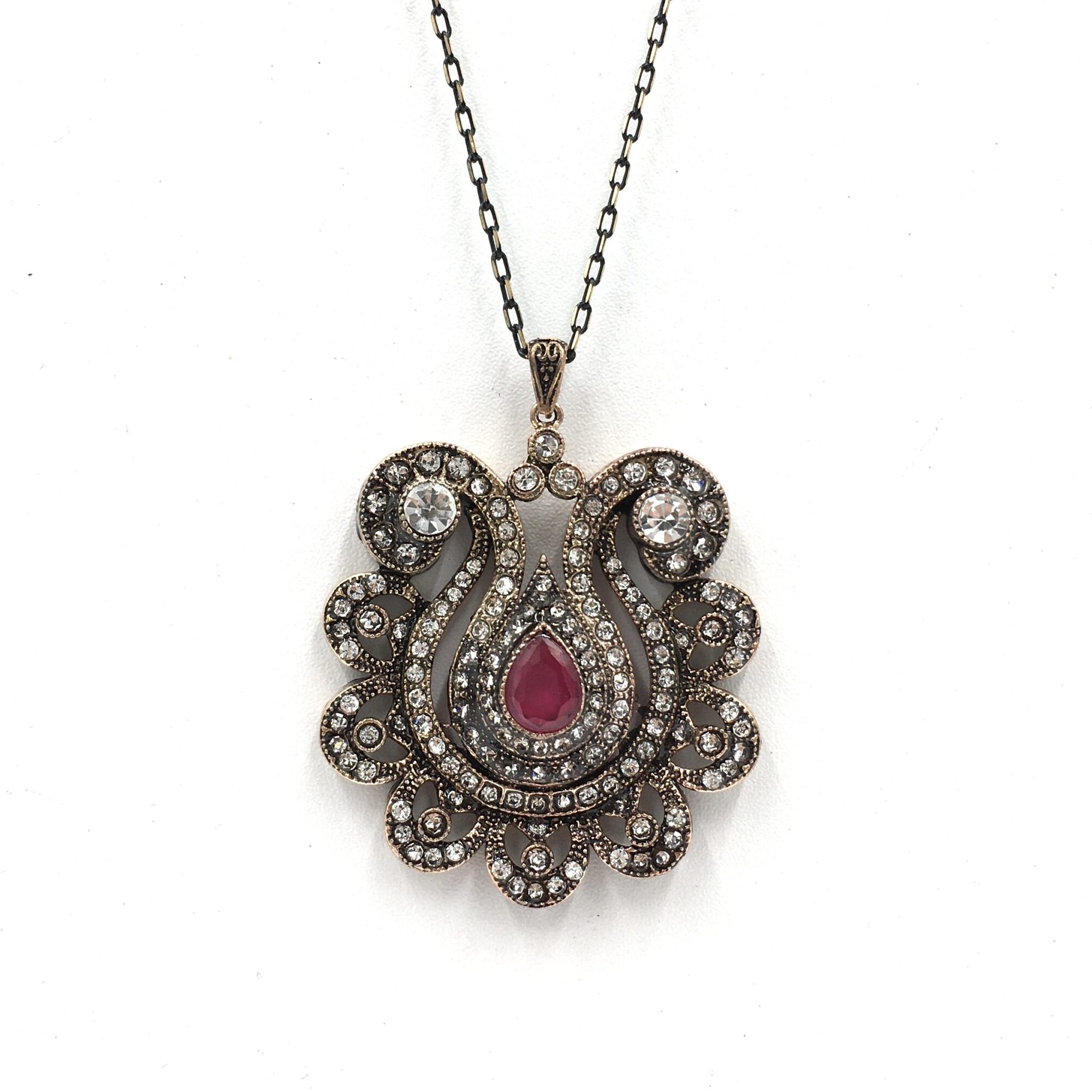 5A3D21B5-6AF2-4278-A4AD-9CF6759EC6A1 Kırmızı Lale Otantik Bronz Kolye - Görsel 1