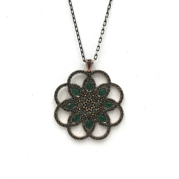 Papatya Diamond Zümrüt Rengi Otantik Bronz Kolye