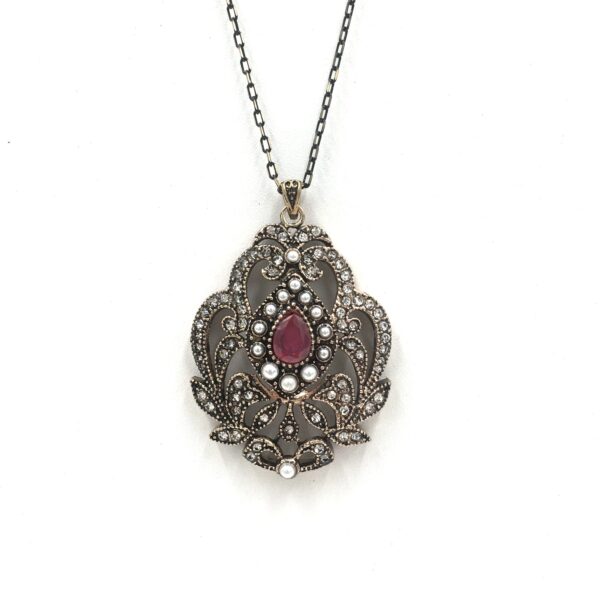 Madalyon Yakut Rengi Otantik Bronz Kolye