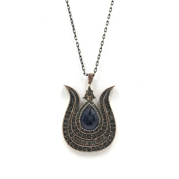 Lale Safir Rengi Otantik Bronz Kolye