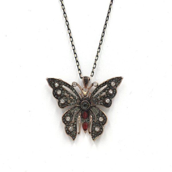 Kırmızı Diamond Kelebek Otantik Bronz Kolye