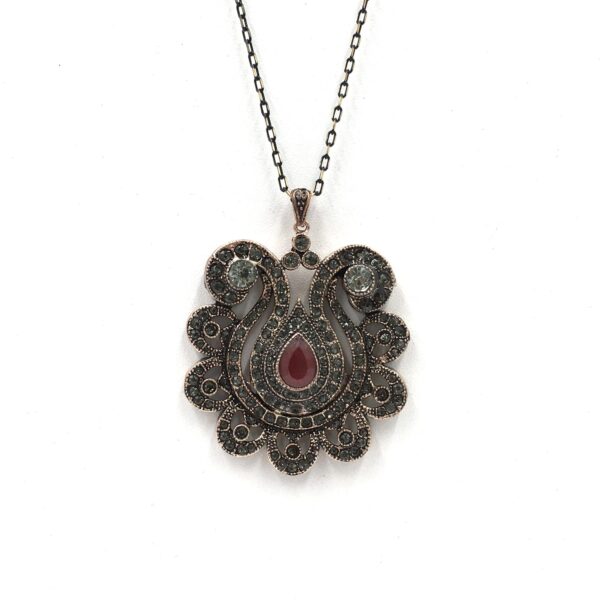 Kırmızı Lale Diamond Otantik Bronz Kolye