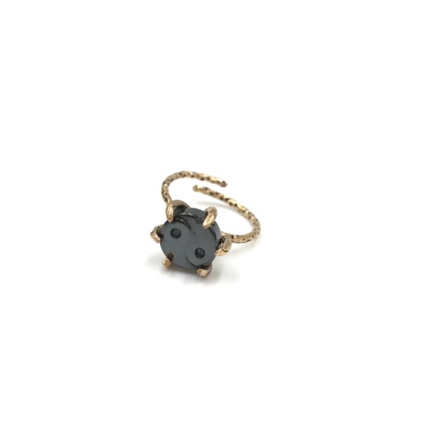 Yin Yang Hematit Taşı Mini Otantik Doğal Taş Bronz Yüzük