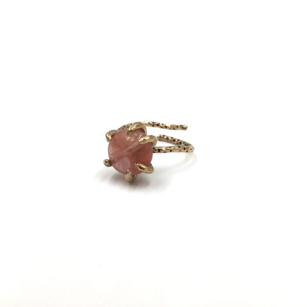 Gül Pembe Kuvars Mini Otantik Doğal Taş Bronz Yüzük