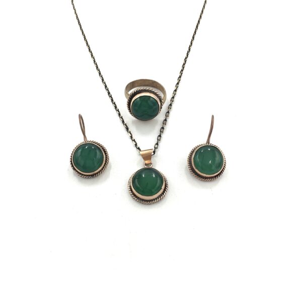 Yeşli Akik Bronz Sıvama Doğal Taş Otantik Set