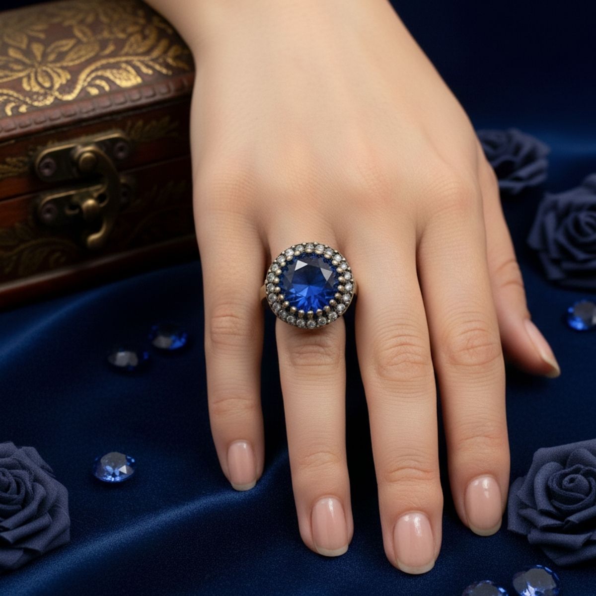 Yıldız Safir Rengi Otantik Bronz Yüzük Yıldız Safir Rengi Otantik Bronz Yüzük - Görsel 1