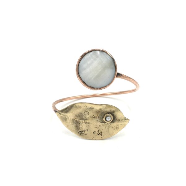 Sedef Defne Yaprağı Otantik Doğal Taş Bakır Bileklik