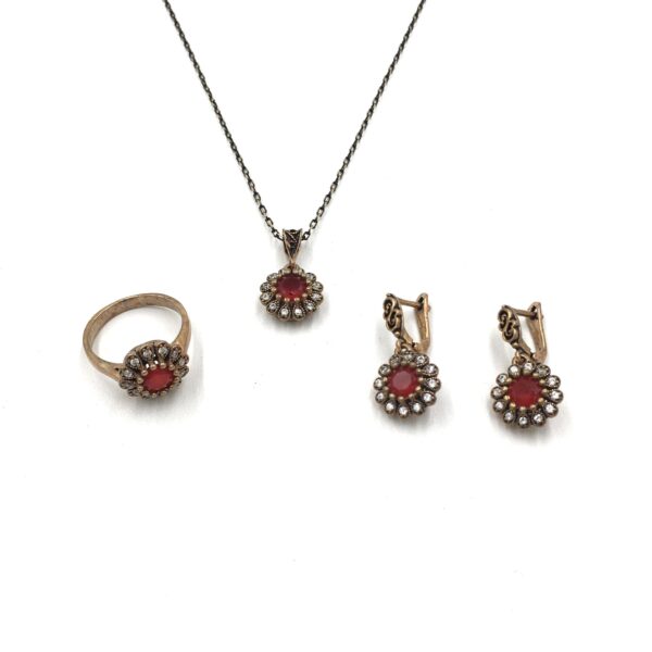 Papatya Yakut Rengi Zirkon Bronz Set