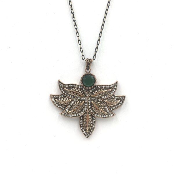 Lotus Çiçeği Yeşil Otantik Bronz Kolye