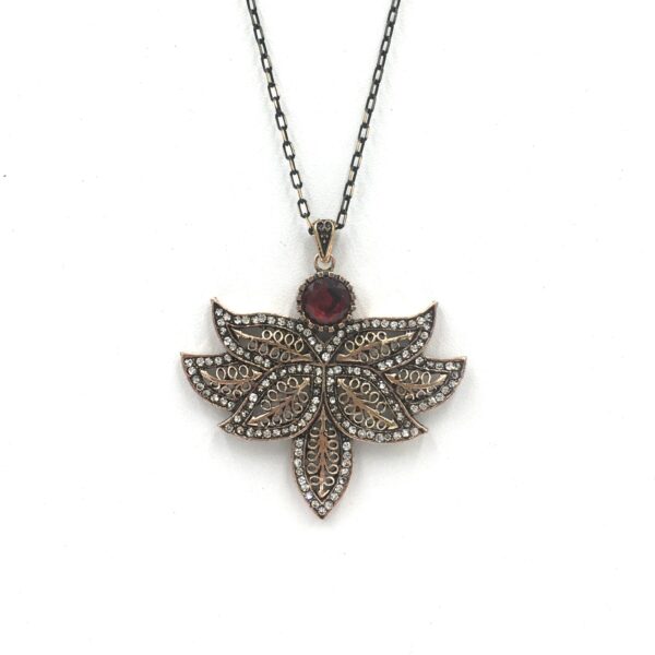 Lotus Çiçeği Kırmızı Otantik Bronz Kolye