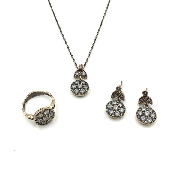 Otantik Zirkon Elmas Rengi Yuvarlak Bronz Set