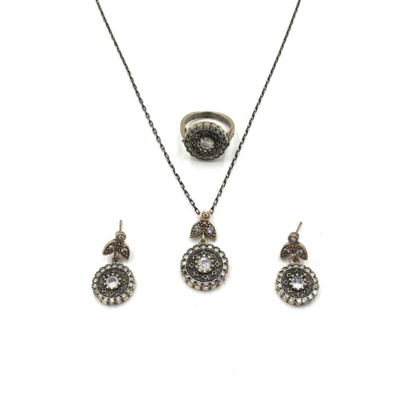 Otantik Zirkon Elmas Rengi Yuvarlak Bronz Set