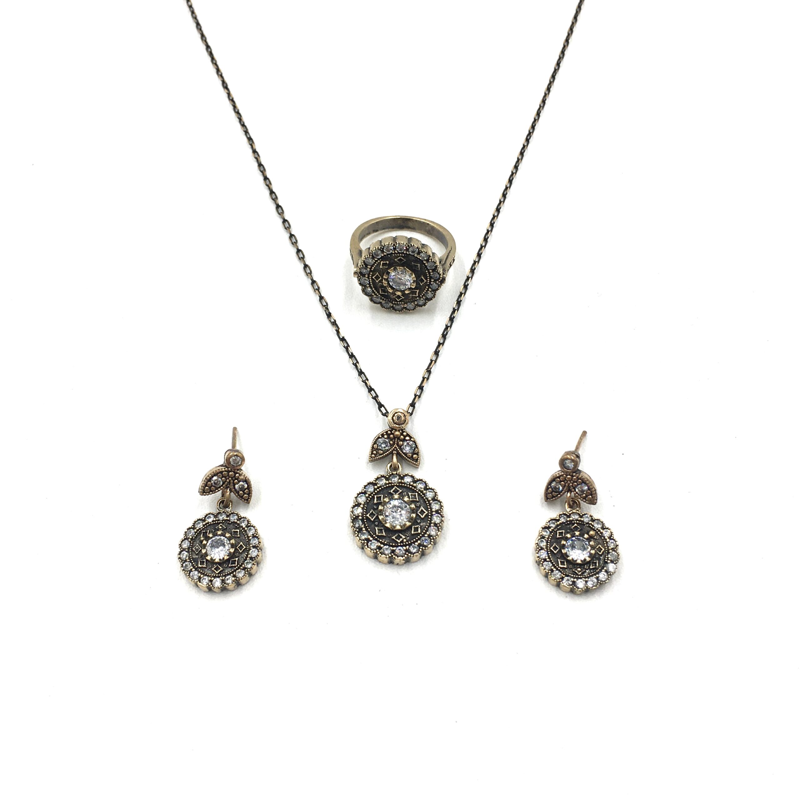 IMG_E4065 Otantik Zirkon Elmas Rengi Yuvarlak Bronz Set - Görsel 1