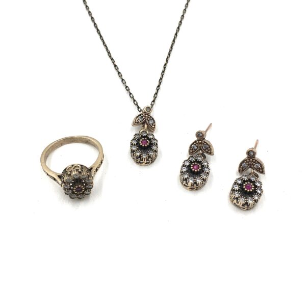 Zirkon Oval Otantik Yakut Rengi Bronz Set