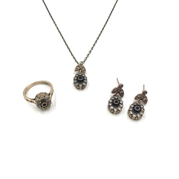 Oval Zirkon Otantik Bronz Set
