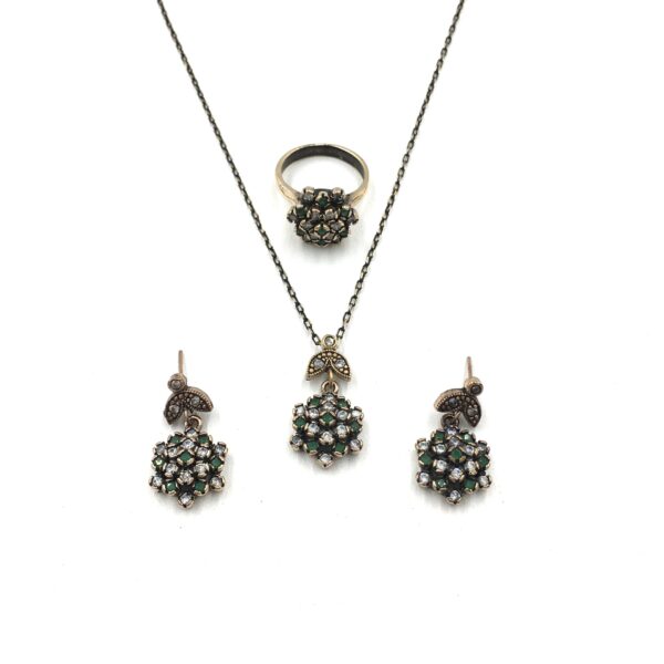 Otantik Zümrüt Elmas Rengi Zirkon Bronz Set