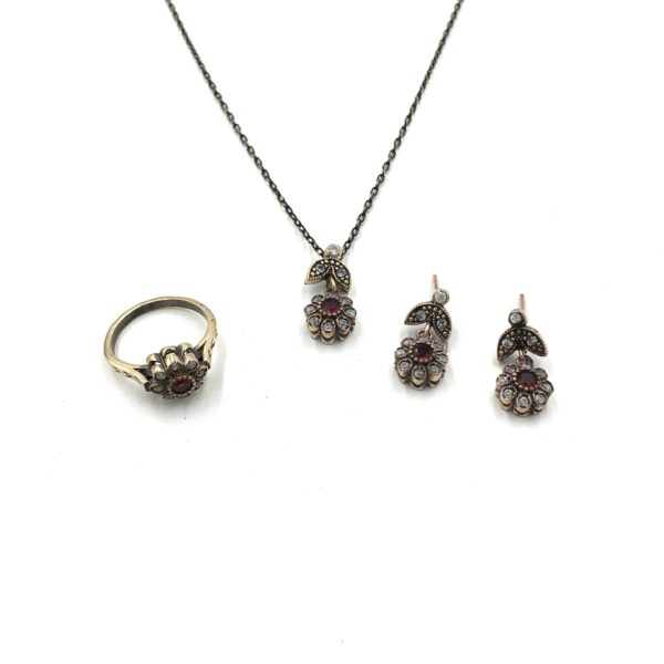 Mini Yakut Elmas Rengi Papatya Zirkon Bronz Set