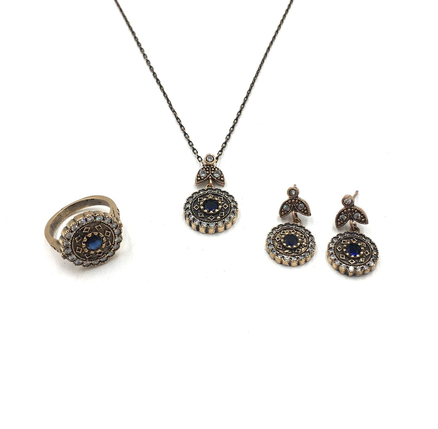 OtantikZirkonSafirRengiYuvarlakBronzSet Otantik Zirkon Safir Rengi Yuvarlak Bronz Set - Görsel 3