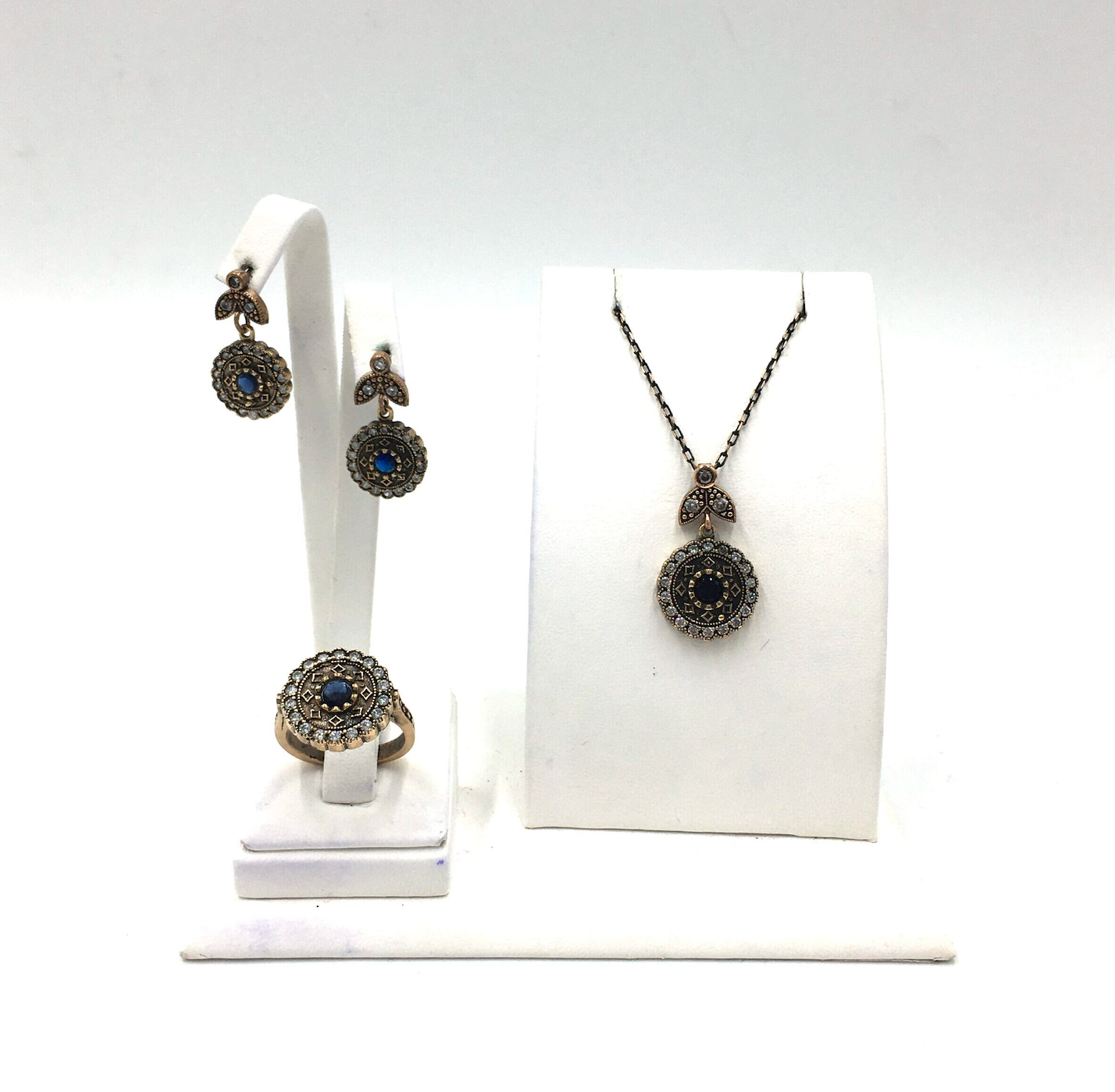 OtantikZirkonSafirRengiYuvarlakBronzSet2 Otantik Zirkon Safir Rengi Yuvarlak Bronz Set - Görsel 4