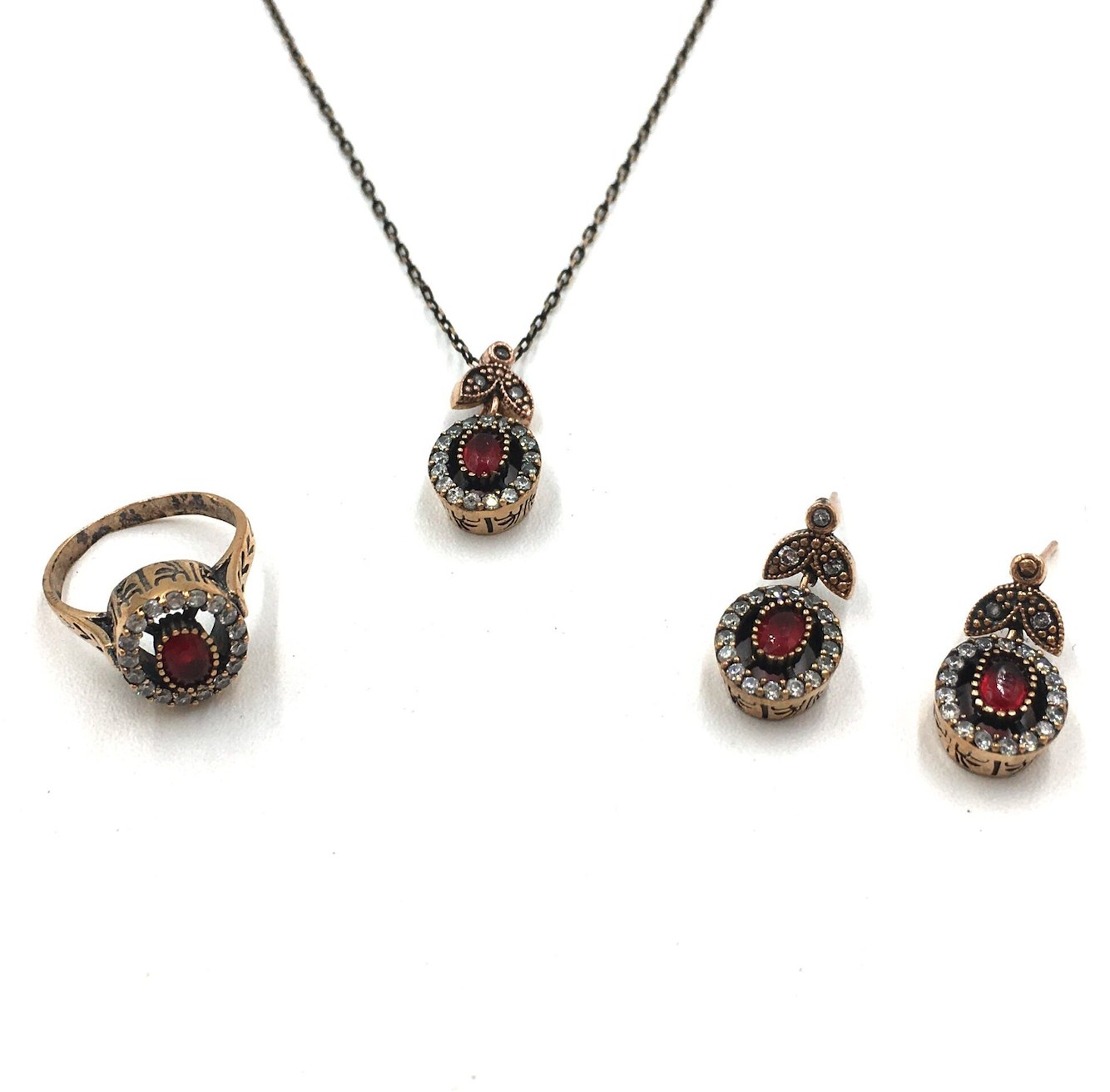 OtantikZirkonYakutRengiBronzSet Zirkon Yakut Rengi Otantik Bronz Set - Görsel 3