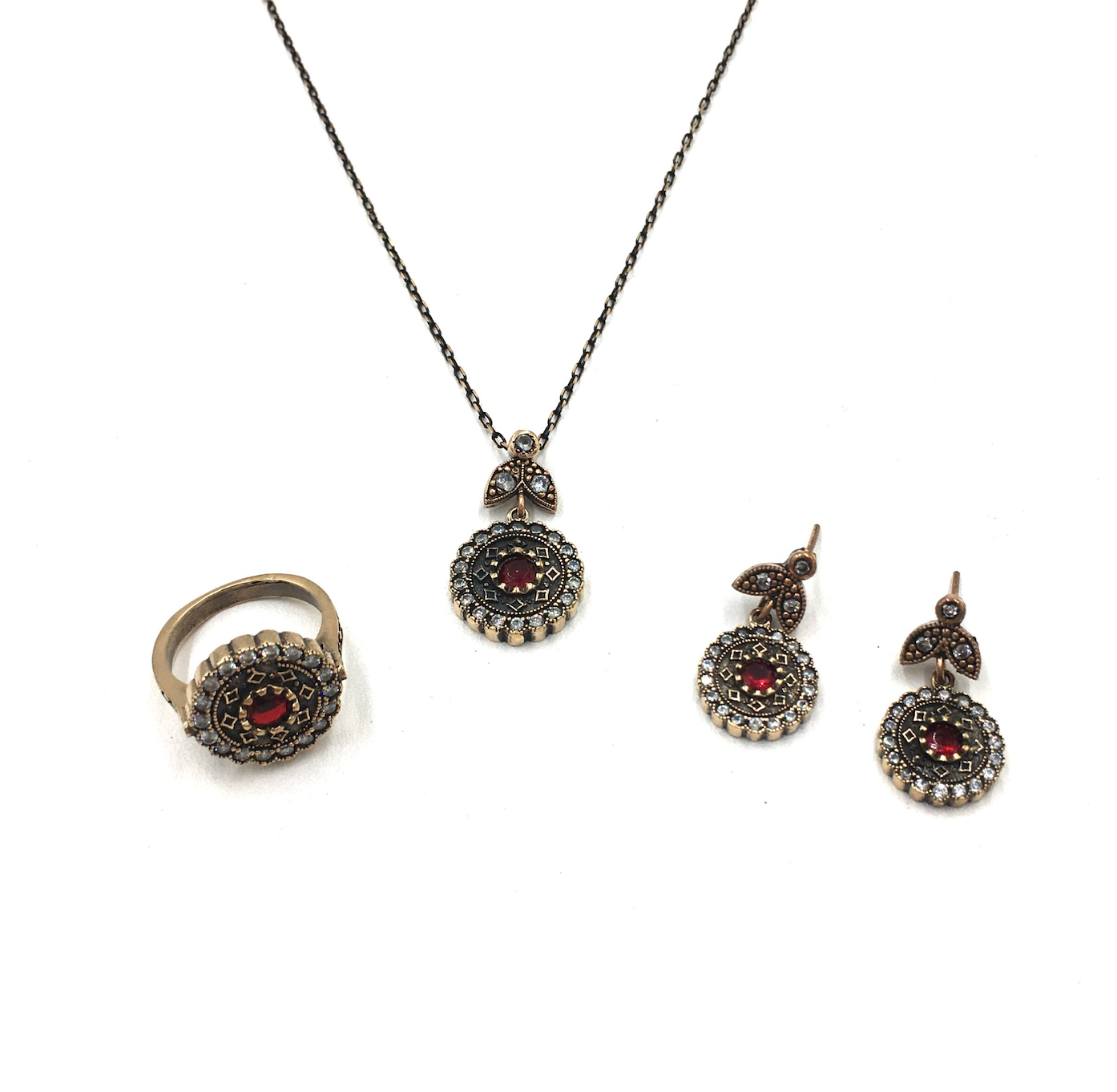 OtantikZirkonYakutRengiYuvarlakBronzSet Otantik Zirkon Yakut Rengi Yuvarlak Bronz Set - Görsel 3