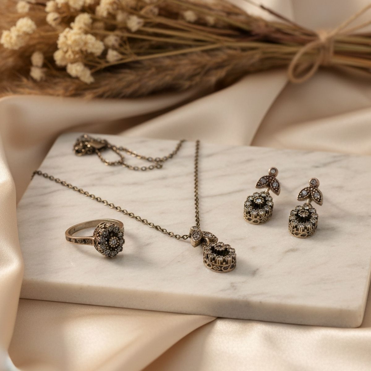 Zirkon Elmas Rengi Oval Otantik Bronz Set1 Otantik Zirkon Elmas Rengi Oval Bronz Set - Görsel 2