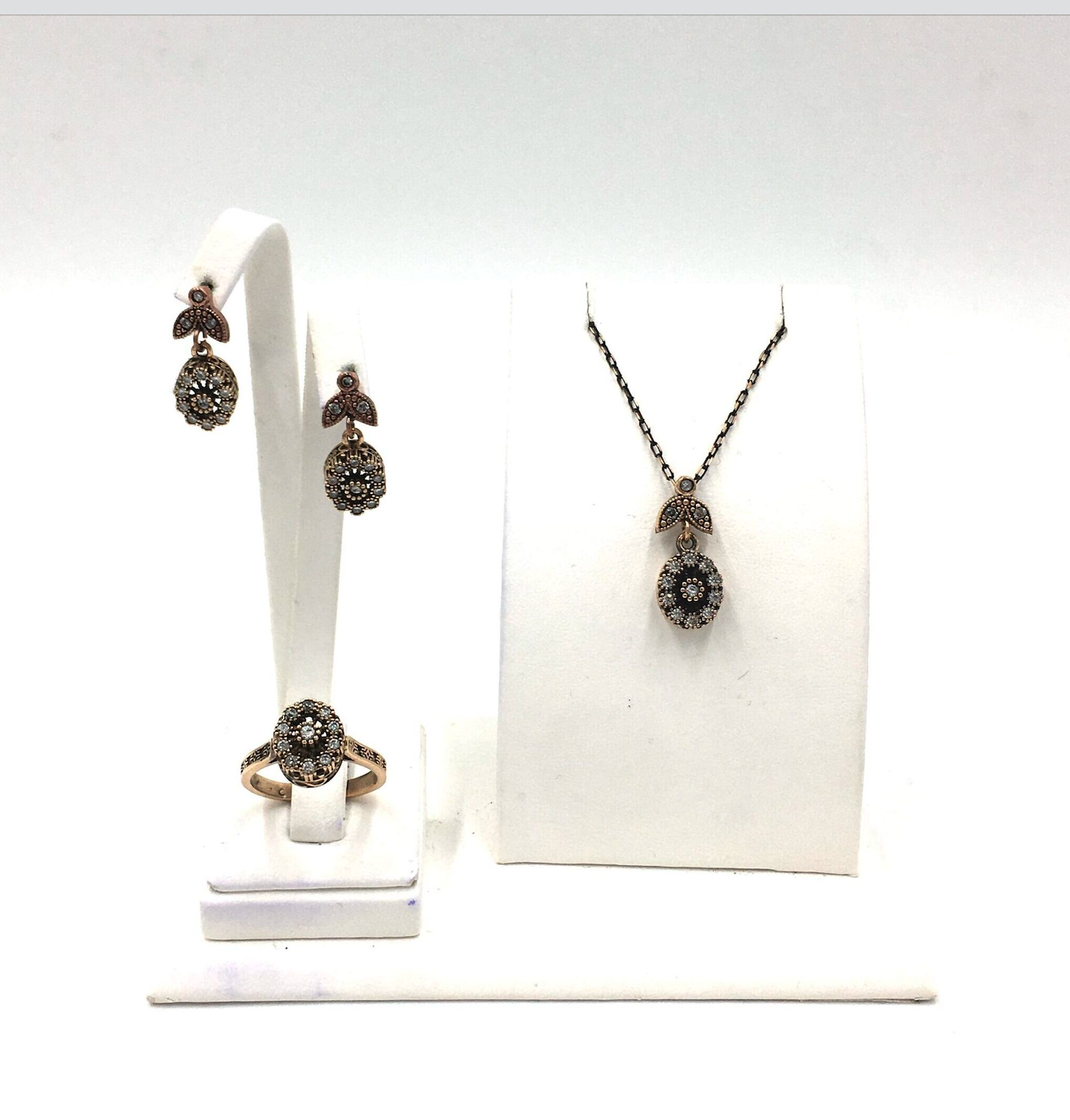 ZirkonElmasRengiOvalOtantikBronzSet2 Otantik Zirkon Elmas Rengi Oval Bronz Set - Görsel 4