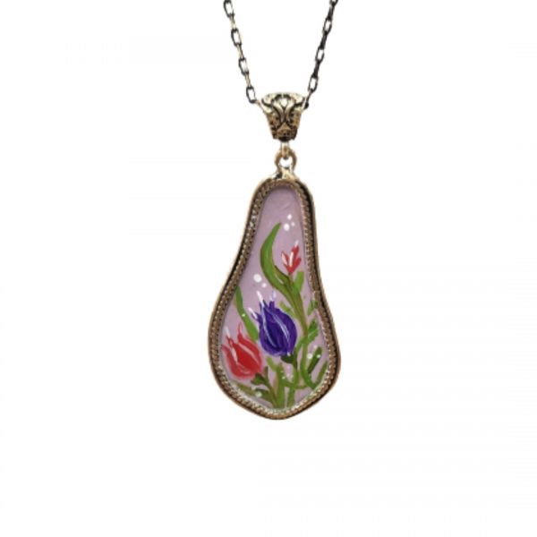 Bronz Oval Lale Motifli Ressam Kolye