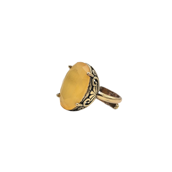 Sarı Oval Kedi Gözü Otantik Bronz Yüzük