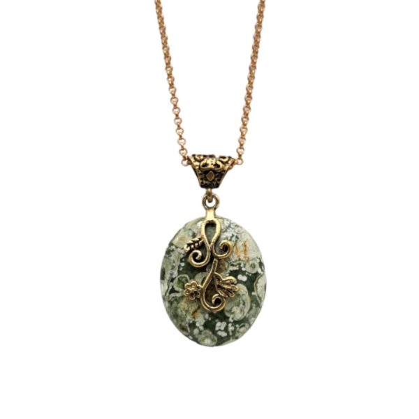 Jasper Doğal Taş Otantik Bronz Kolye