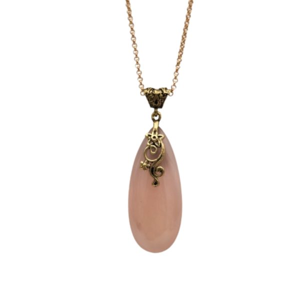 Pembe Kuvars Taşı Otantik Bronz Kolye