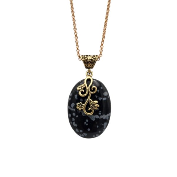 Obsidyen Taşı Otantik Bronz Kolye