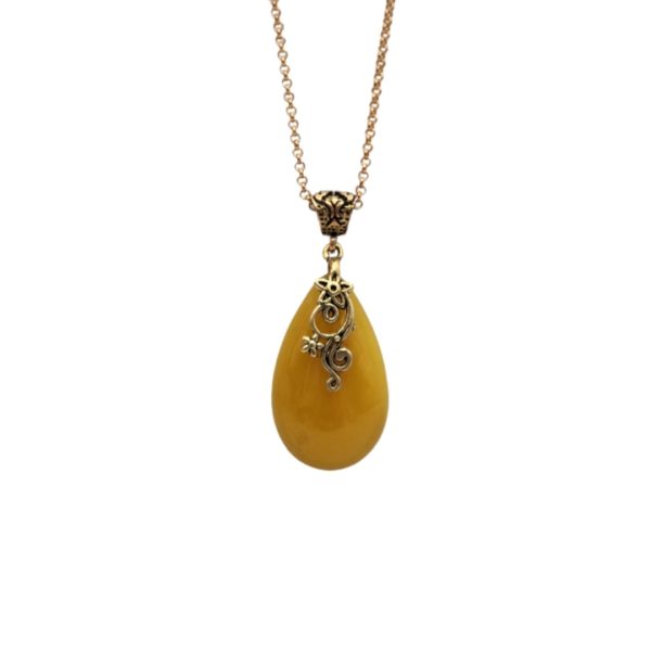 Sarı Akik Taşı Otantik Bronz Kolye