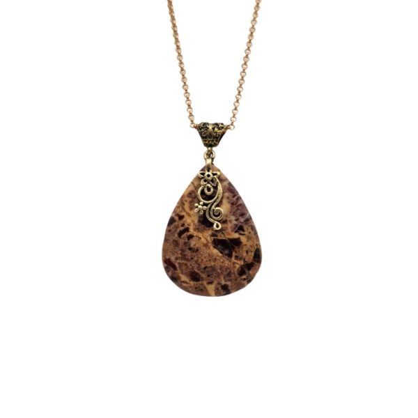 Jasper Doğal Taş Otantik Bronz Kolye