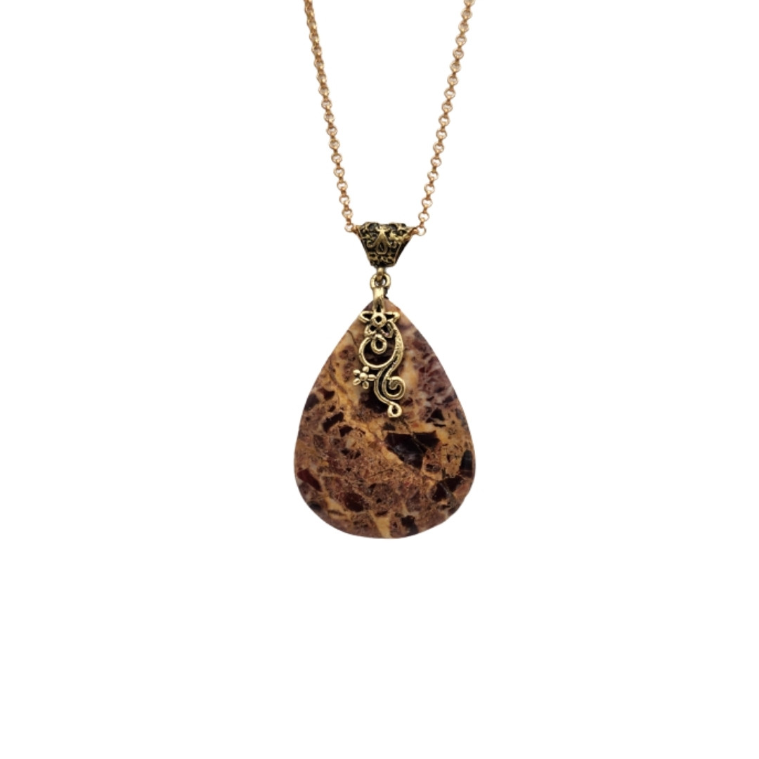 24 Jasper Doğal Taş Otantik Bronz Kolye - Görsel 1