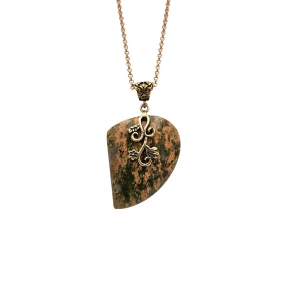 Unakit Doğal Taşı Otantik Bronz Kolye