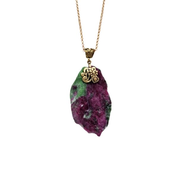 Şekilsiz Ruby Zoisite Doğal Taşı Otantik Bronz Kolye
